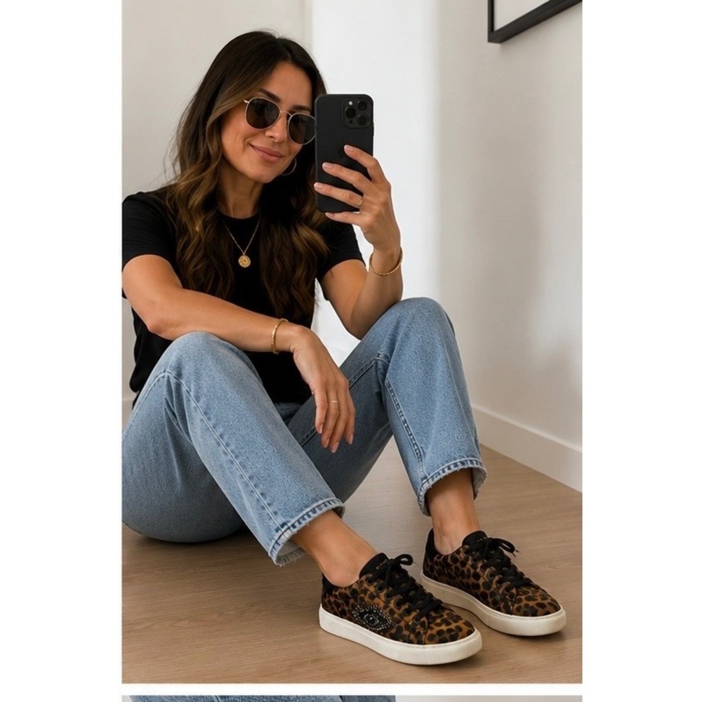 Kurt Geiger London Leopard Print Evil Eye Embellished Sneakers Brown Black 40.5